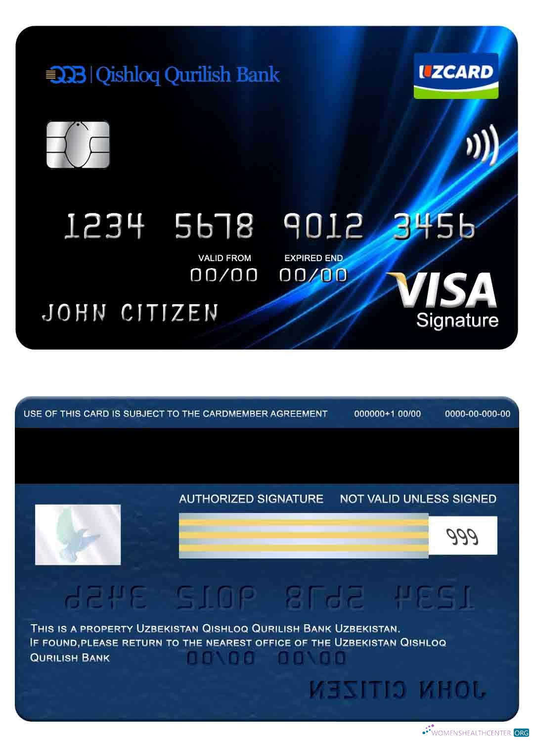 Download Uzbekistan Qishloq Qurilish Bank visa signature card Photoshop template